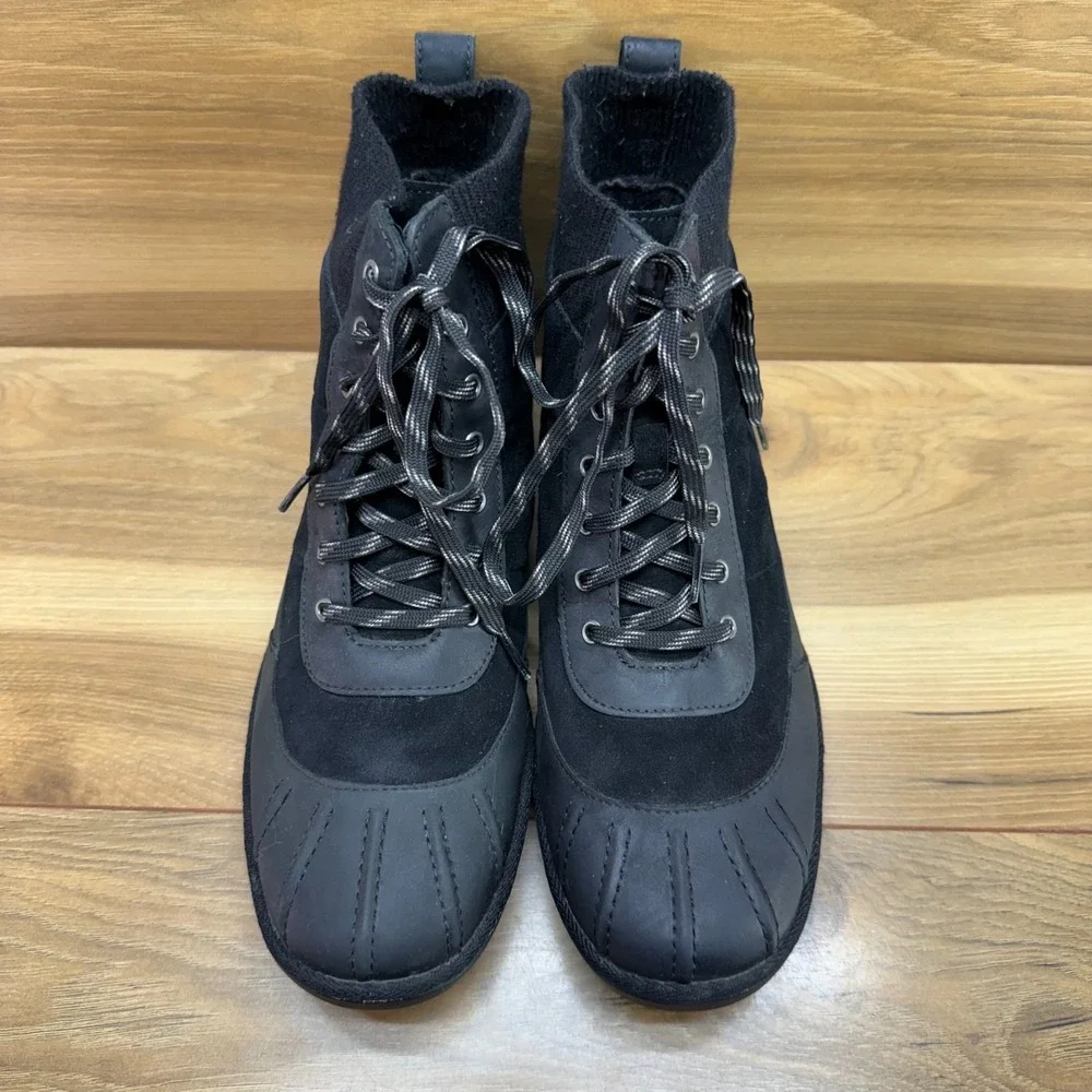 UGG Cayli Duck Ankle Boots Womens 8.5 Black Waterproof Lace Up Outdoor